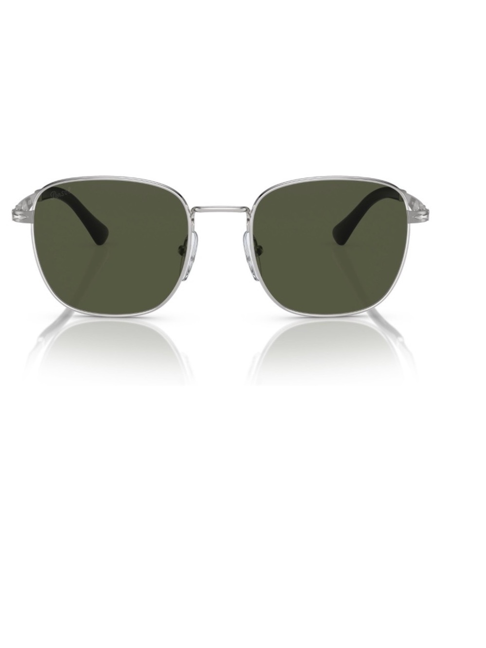 Persol Silver Frame Sunglasses with Dark Green Polarized Lenses